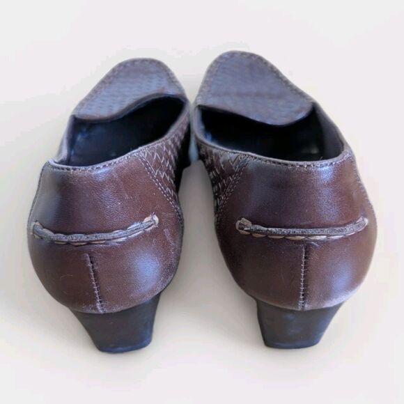 Trotters Women’s 7.5M Brown Leather Woven Loafers Slip-On Block Heel Shoes - Picture 4 of 12